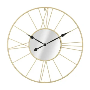 Gouden metalen wandklok Ø 80×6 cm Gouden metalen wandklok Ø 80×6 cm