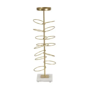 Gouden metalen kaarsenhouder met marmeren voet 14x13x46 cm Gouden metalen kaarsenhouder met marmeren voet 14x13x46 cm