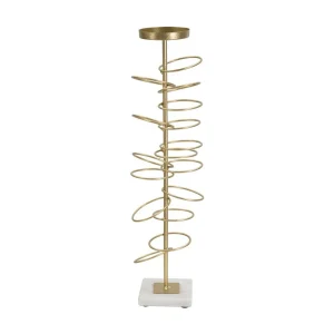 Gouden metalen kaarsenhouder met marmeren voet 14x13x50,5 cm Gouden metalen kaarsenhouder met marmeren voet 14x13x50,5 cm