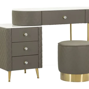Grijze PVC kaptafel compleet met poef 120x40x75 cm poef Ø 36×39 cm