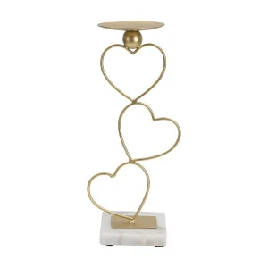 Gouden metalen kaarsenhouder met hartjes en marmer, 14,5 x 10 x 32,5 cm Gouden metalen kaarsenhouder met hartjes en marmer, 14,5 x 10 x 32,5 cm