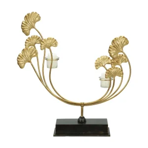 Gouden metalen kaarsenhouder met 2 glazen 50x12x55 cm Gouden metalen kaarsenhouder met 2 glazen 50x12x55 cm