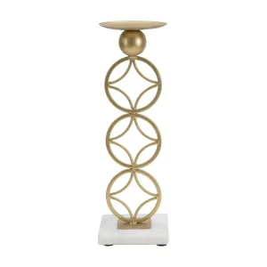 Gouden metalen kaarsenhouder met marmeren voet 10x10x32 cm Gouden metalen kaarsenhouder met marmeren voet 10x10x32 cm