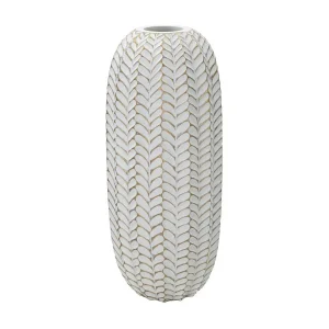 Grijze harsvaas met bladeren Ø 18,5×46 cm Grijze harsvaas met bladeren Ø 18,5×46 cm
