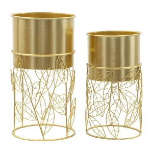 Gouden metalen plantenpotten, set van 2, Ø 23×43-20×36 cm Gouden metalen plantenpotten, set van 2, Ø 23×43-20×36 cm