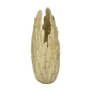 Gouden vaas van hars, gemaakt van veren, 32x34x80 cm Gouden vaas van hars, gemaakt van veren, 32x34x80 cm