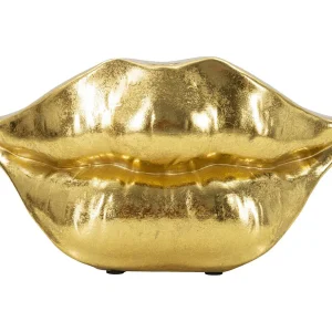 Gouden vaas van kunsthars in de vorm van lippen, 23x8x12 cm Gouden vaas van kunsthars in de vorm van lippen, 23x8x12 cm