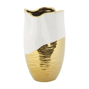 Goud-witte keramische vaas Ø 20×35 cm Goud-witte keramische vaas Ø 20×35 cm