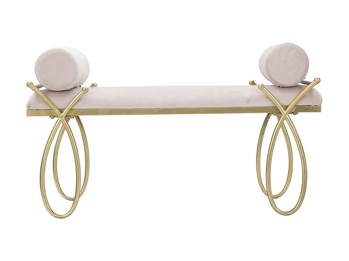 Gouden metalen bank met roze fluwelen zitting, 113x49x53 cm