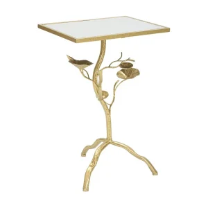 Gouden metalen salontafel met spiegelglasblad, 40x30x60 cm Gouden metalen salontafel met spiegelglasblad, 40x30x60 cm