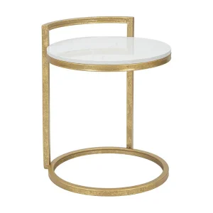 Gouden metalen salontafel met wit blad, 40x43x50 cm Gouden metalen salontafel met wit blad, 40x43x50 cm