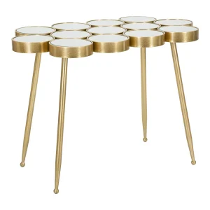 Gouden metalen salontafel met spiegelend blad, 100x55x70 cm Gouden metalen salontafel met spiegelend blad, 100x55x70 cm