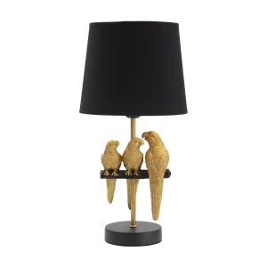 Gouden metalen tafellamp met papegaaien Ø 20×39 cm Gouden metalen tafellamp met papegaaien Ø 20×39 cm