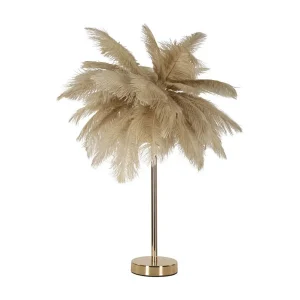 Gouden metalen tafellamp met veren Ø 55×60 cm Gouden metalen tafellamp met veren Ø 55×60 cm