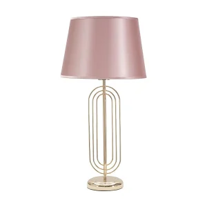 Gouden metalen tafellamp met roze lampenkap Ø 33×64 cm Gouden metalen tafellamp met roze lampenkap Ø 33×64 cm