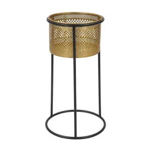 Gouden metalen plantenpot met zwarte voet, Ø 25×50 cm Gouden metalen plantenpot met zwarte voet, Ø 25×50 cm