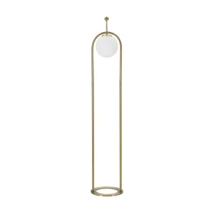Staande lamp GLAMY ARC Ø 28X168 van goudkleurig metaal met wit glazen lampenkap Staande lamp GLAMY ARC Ø 28X168 van goudkleurig metaal met wit glazen lampenkap