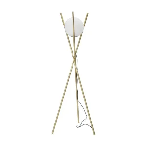 Gouden metalen staande lamp met witte glazen bol Ø 55×155 cm
