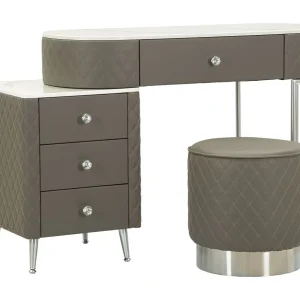 Grijze PVC kaptafel compleet met poef 120x40x75 cm poef Ø 36×39 cm