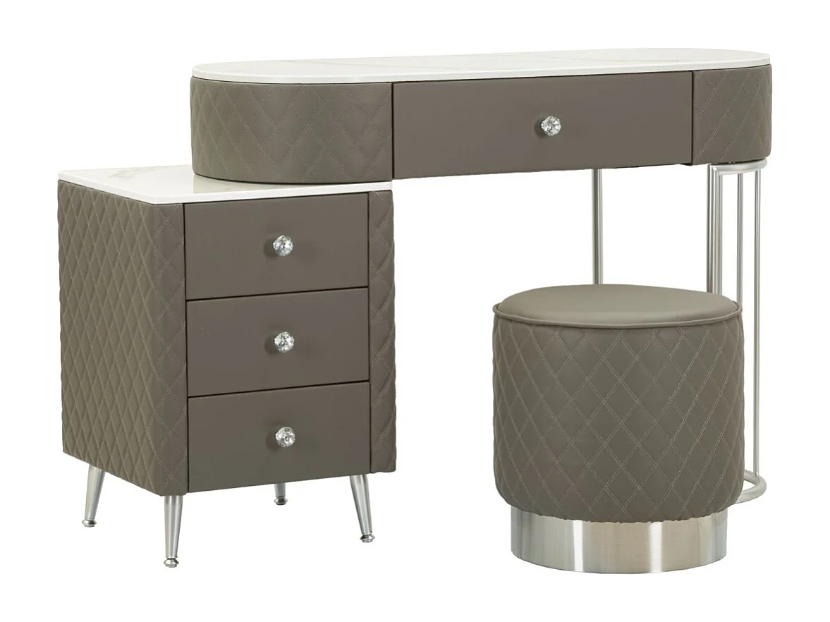 Grijze PVC kaptafel compleet met poef 120x40x75 cm poef Ø 36x39 cm