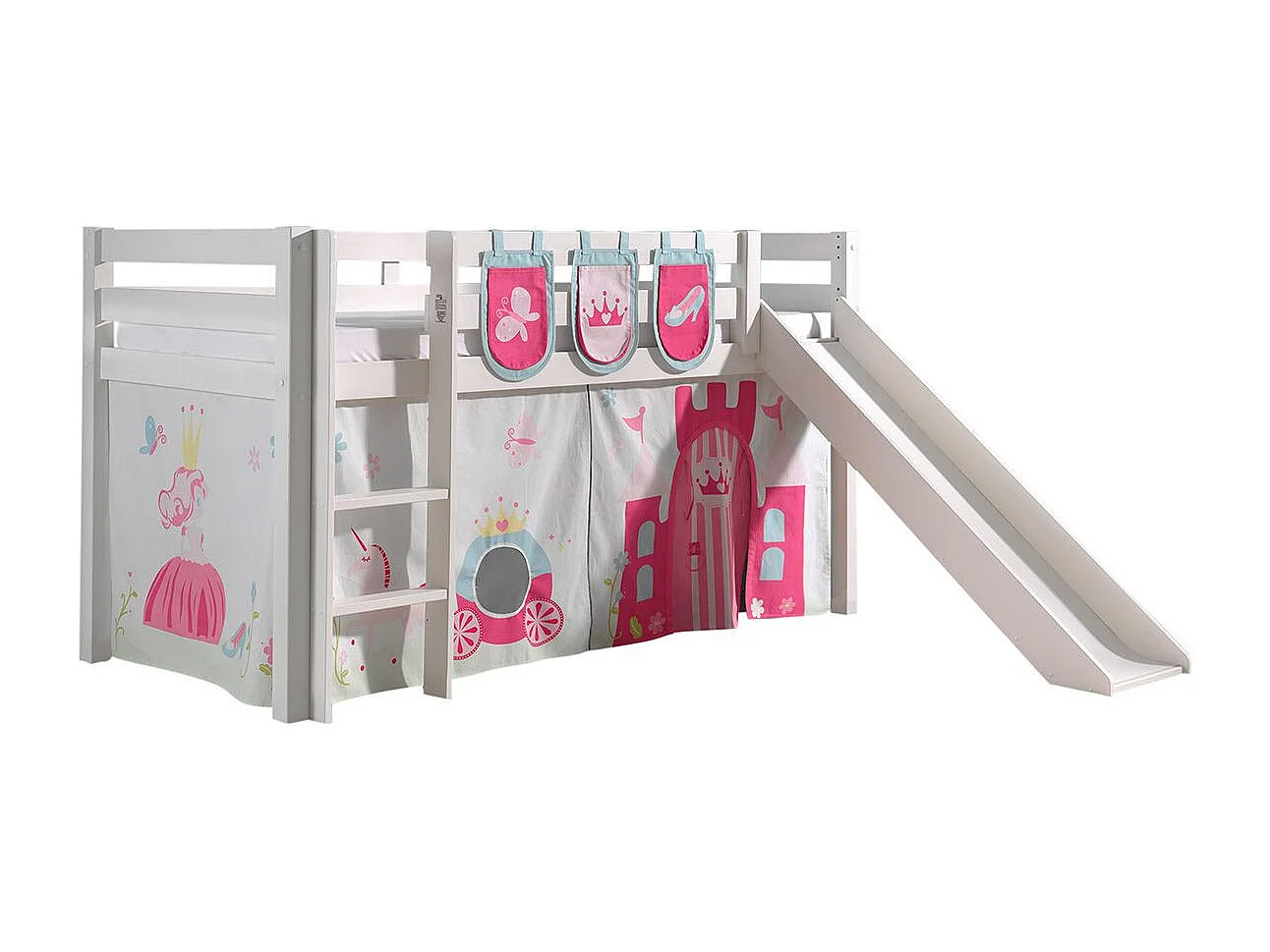 Glijbed 90x200 cm met tent en 3 prinsessenzakken massief wit grenen Pino