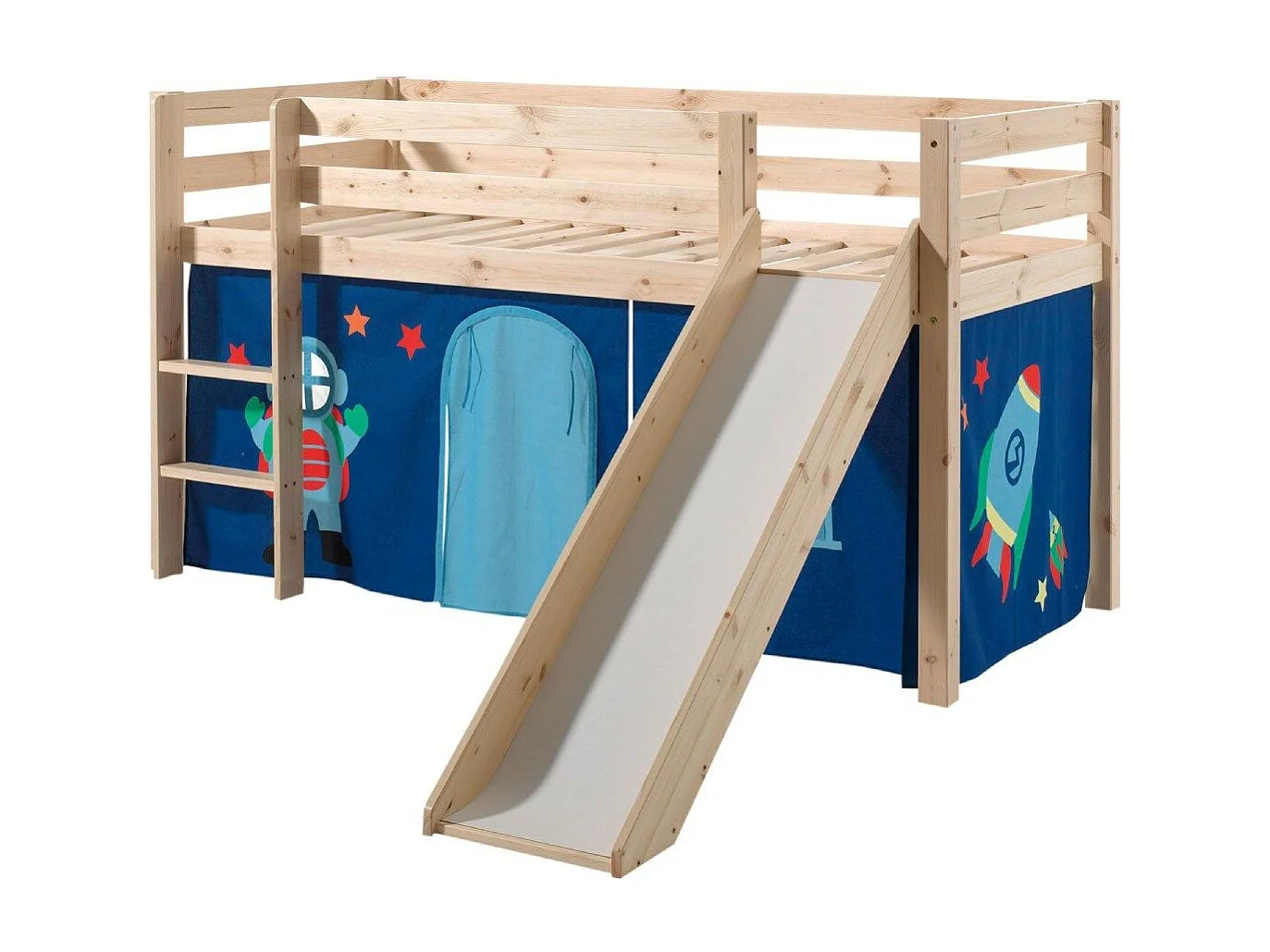 Glijbed 90x200 cm met lichte massief grenen astratent Pino