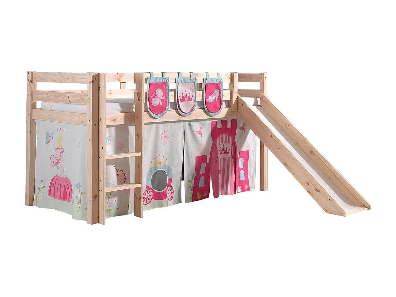 Glijbed 90x200 cm met tent en 3 prinsessenzakken massief grenen licht Pino