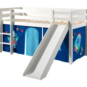 Glijbed 90×200 cm met wit massief grenen astratent Pino
