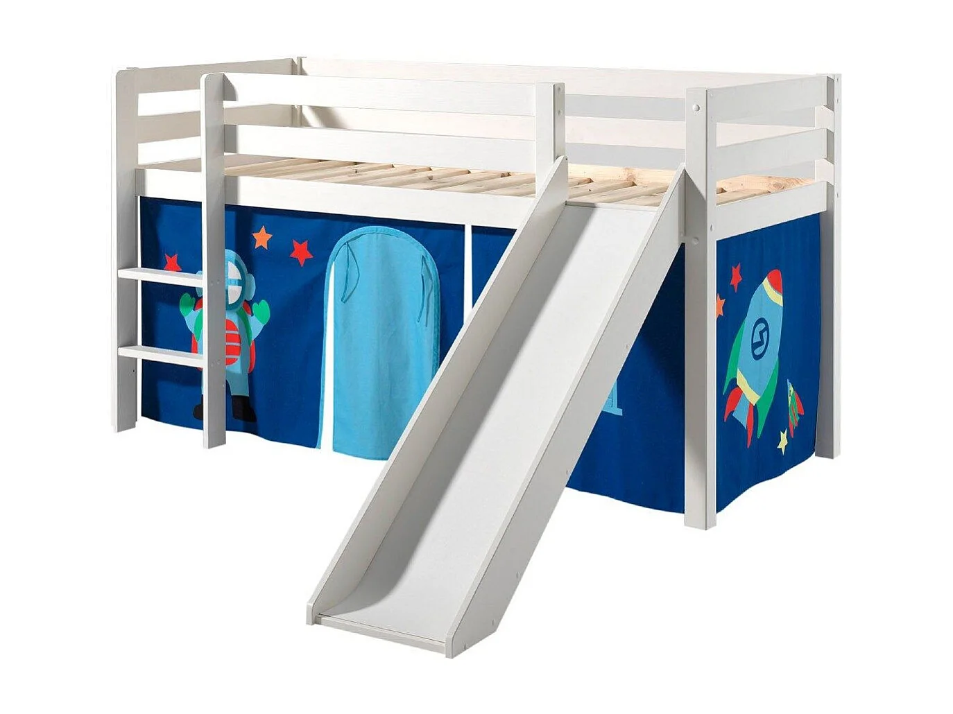 Glijbed 90x200 cm met wit massief grenen astratent Pino