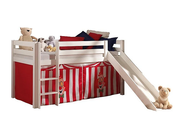 Glijbed 90x200 cm met witte massief grenen clowntent Pino