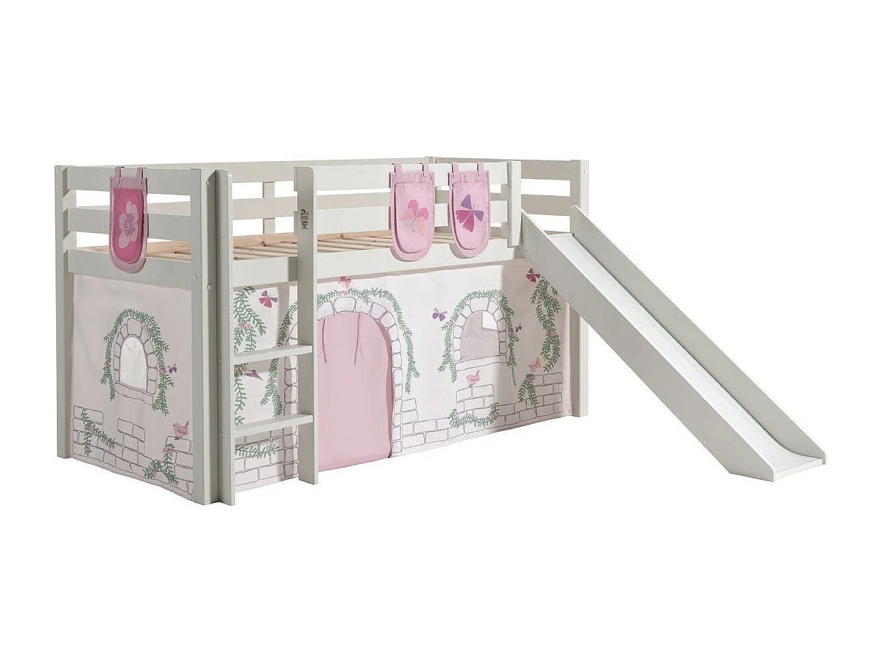 Glijbed 90x200 cm met tent en 3 vakken contra wit massief grenen Pino