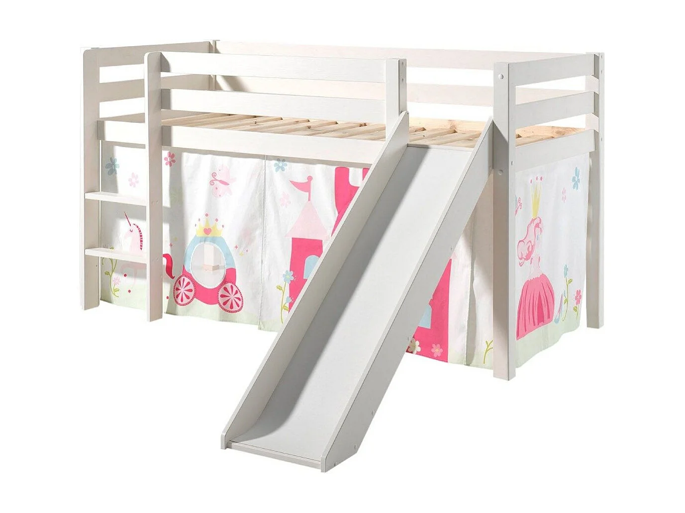 Glijbed 90x200 cm met witte massief grenen prinsessentent Pino