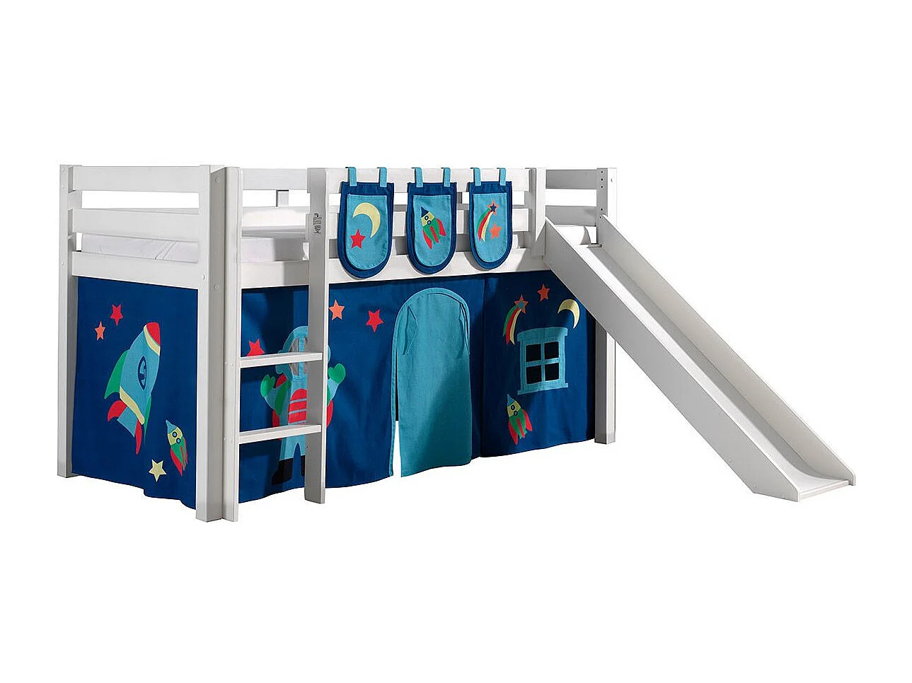 Glijbed 90x200 cm met tent en 3 vakken astra massief grenen wit Pino