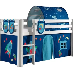 Glijbed 90×200 cm met tunneltent en 3 vakken astra massief grenen wit Pino