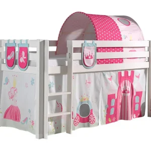 Glijbed 90×200 cm met tunneltent en 3 massief wit grenen prinsessenzakken Pino