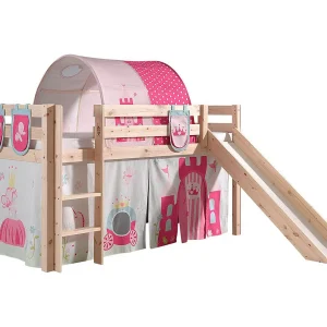 Glijbed 90×200 cm met tunneltent en 3 lichte massief grenen prinsessenzakken Pino