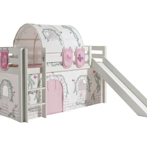 Glijbed 90×200 cm met tunneltent en 3 vakken contra wit massief grenen Pino