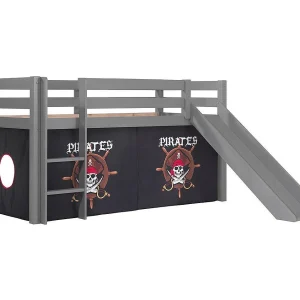 Glijbed 90×200 cm met zwarte piratentent massief grenengrijs Pino Glijbed 90×200 cm met zwarte piratentent massief grenengrijs Pino