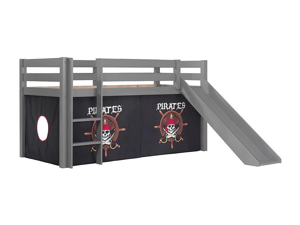 Glijbed 90x200 cm met zwarte piratentent massief grenengrijs Pino