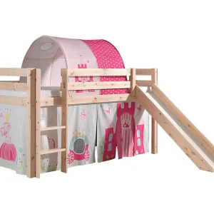 Glijbed 90×200 cm met tent en prinsessentunnel licht massief grenen Pino Glijbed 90×200 cm met tent en prinsessentunnel licht massief grenen Pino