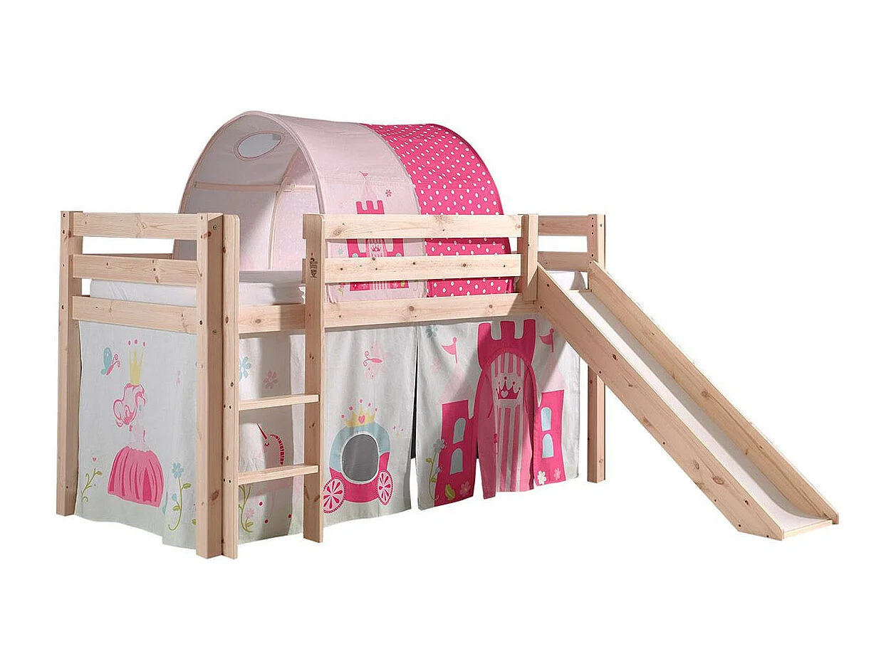 Glijbed 90x200 cm met tent en prinsessentunnel licht massief grenen Pino