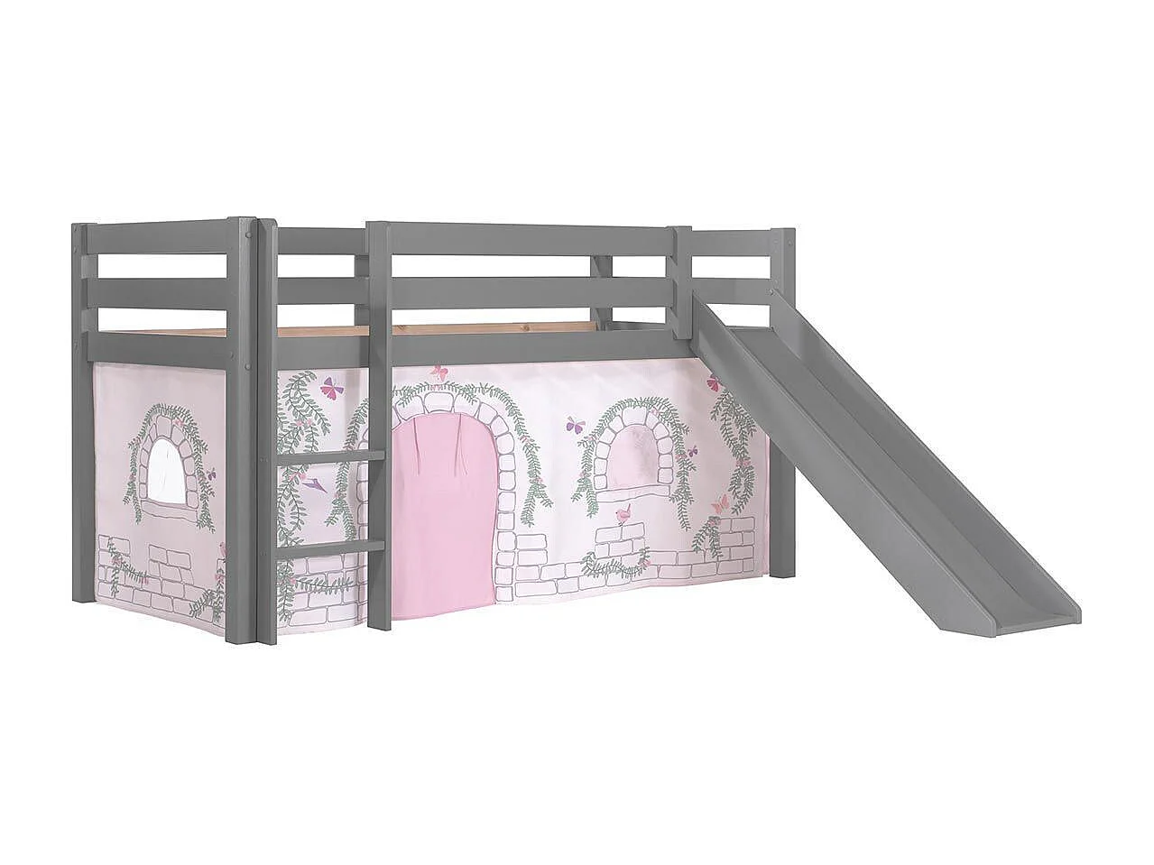 Glijbed 90x200 cm met grijs massief grenen tegentent Pino