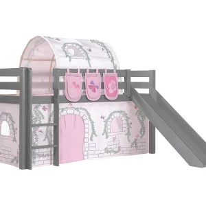 Glijbed 90×200 cm met tunneltent en 3 vakken tegen massief grenengrijs Pino