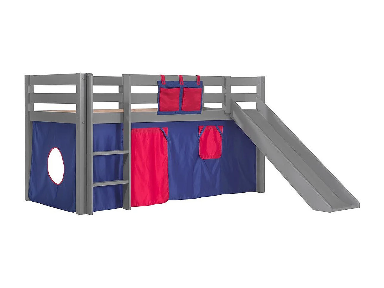 Glijbed 90x200 cm met grijs massief grenen dominotent Pino