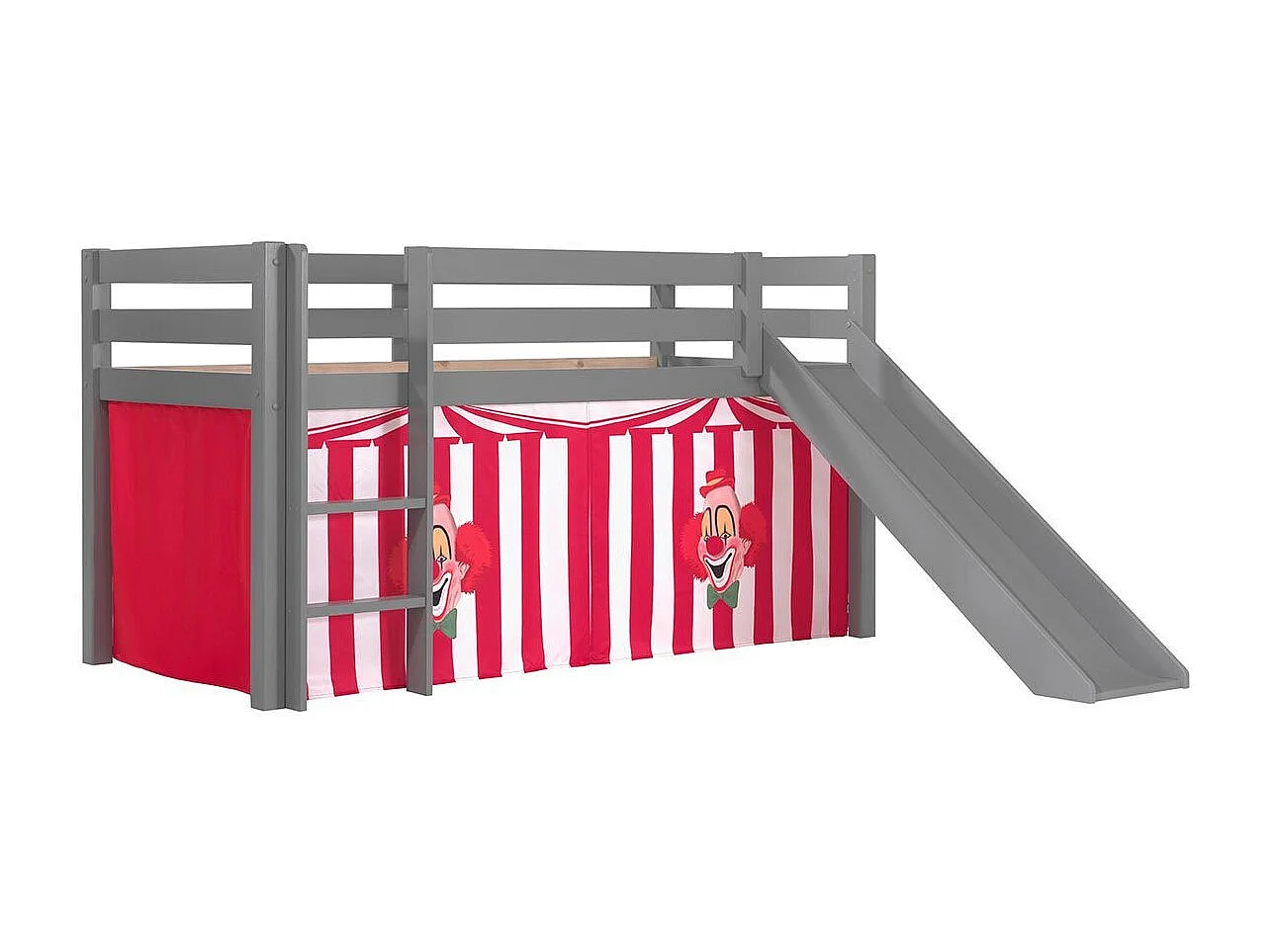Glijbed 90x200 cm met Pino grijze massief grenen clowntent
