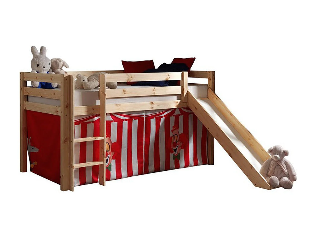 Glijbed 90x200 cm met lichte massief grenen clowntent Pino