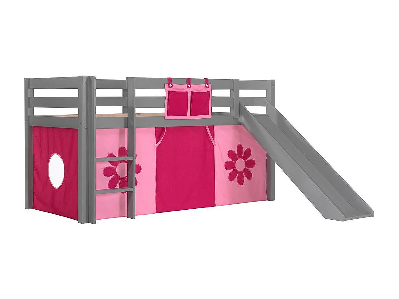 Glijbed 90x200 cm met grijs massief grenen bloementent Pino
