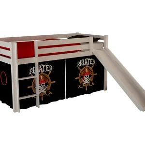 Glijbed 90×200 cm met zwarte piratentent massief grenen wit Pino Glijbed 90×200 cm met zwarte piratentent massief grenen wit Pino
