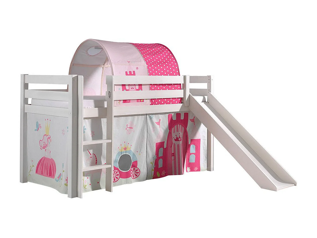 Glijbed 90x200 cm met tent en tunnel prinses massief grenen wit Pino