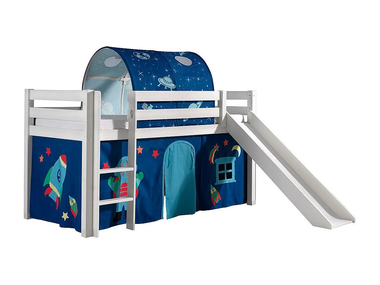 Glijbed 90x200 cm met tent en tunnel astra massief grenen wit Pino